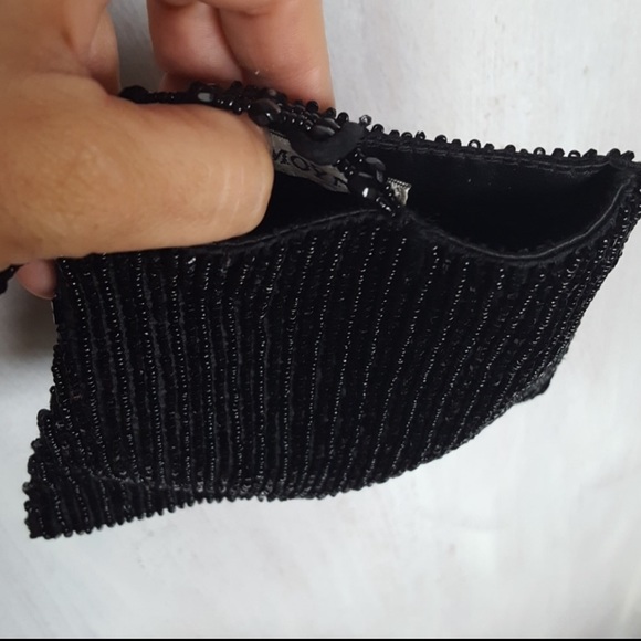 Vintage 80s Black Beaded Evening Bag by Moyna - Picture 9 of 15